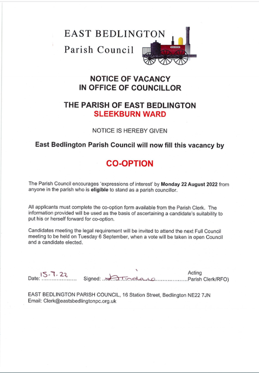East Bedlington Parish Council  - Vacancy.png